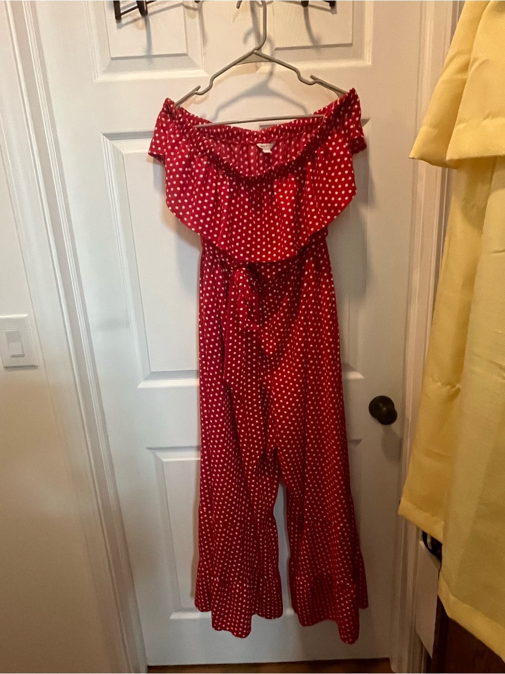 Plus Size Flirty Retro Off-Shoulder Red Polka Dot Jumpsuit